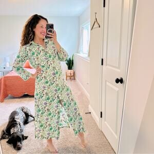 Tuckernuck Pomegranate White Green Floral Cotton Maxi Coverup Dress XS